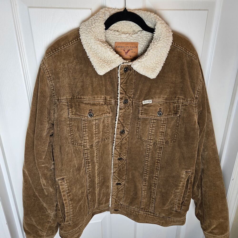 VINTAGE American Eagle Corduroy Sherpa Lined Trucker Jacket SZ XL Y2K